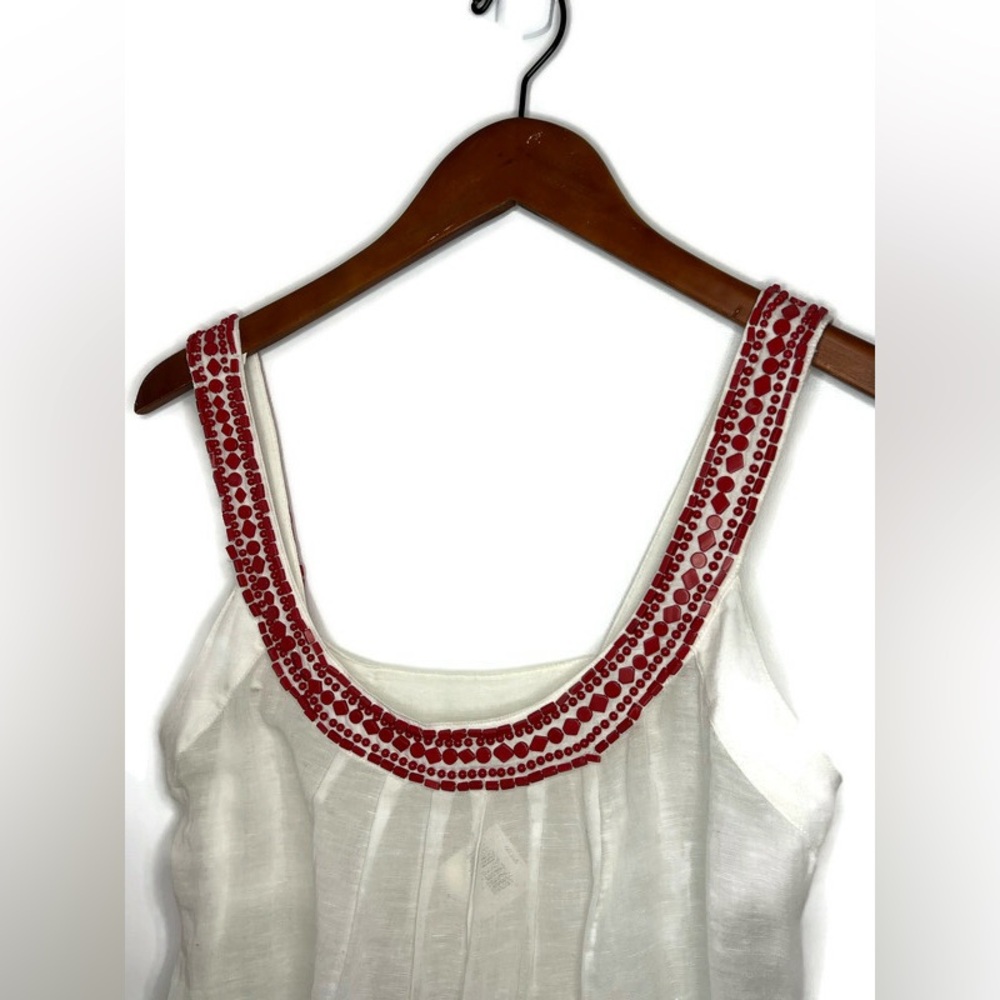 NWT Banana Republic white strapped camisole top, red beaded detailing,size Small